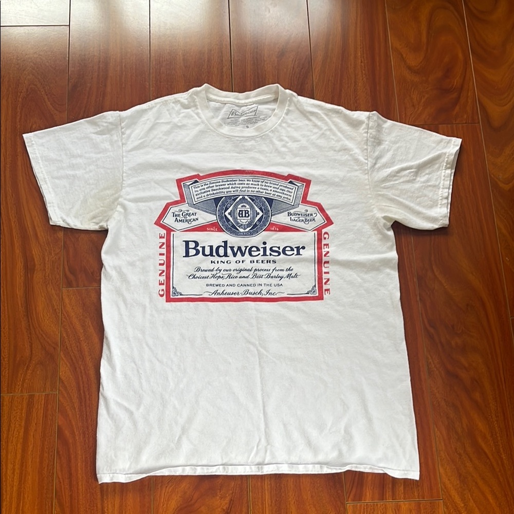 Budweiser Classic White Tee with Red Accents